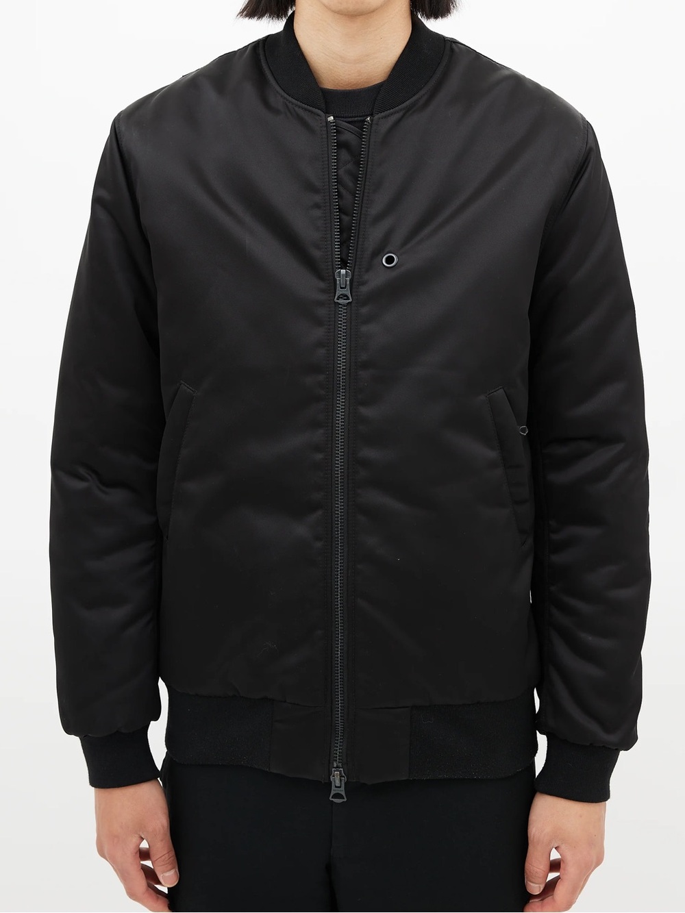 Acne Black Satin Bomber Jacket